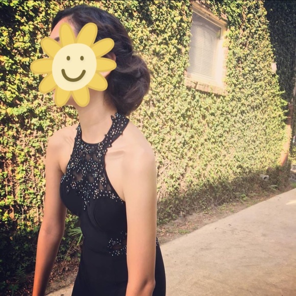 Black Sequined/Mesh Halter Top Dress - Picture 8 of 9